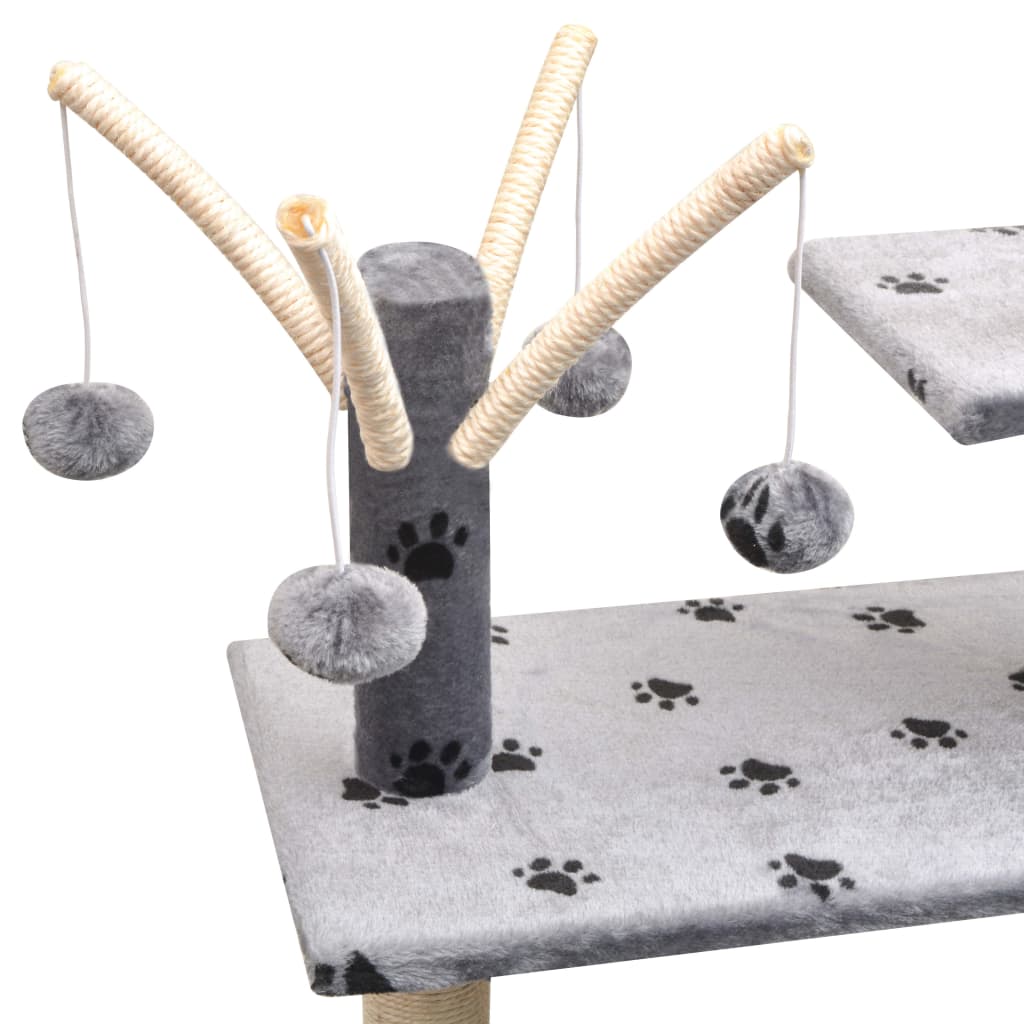 Škrabadlo pro kočky, sisalové sloupky 125 cm šedá potisk tlapek