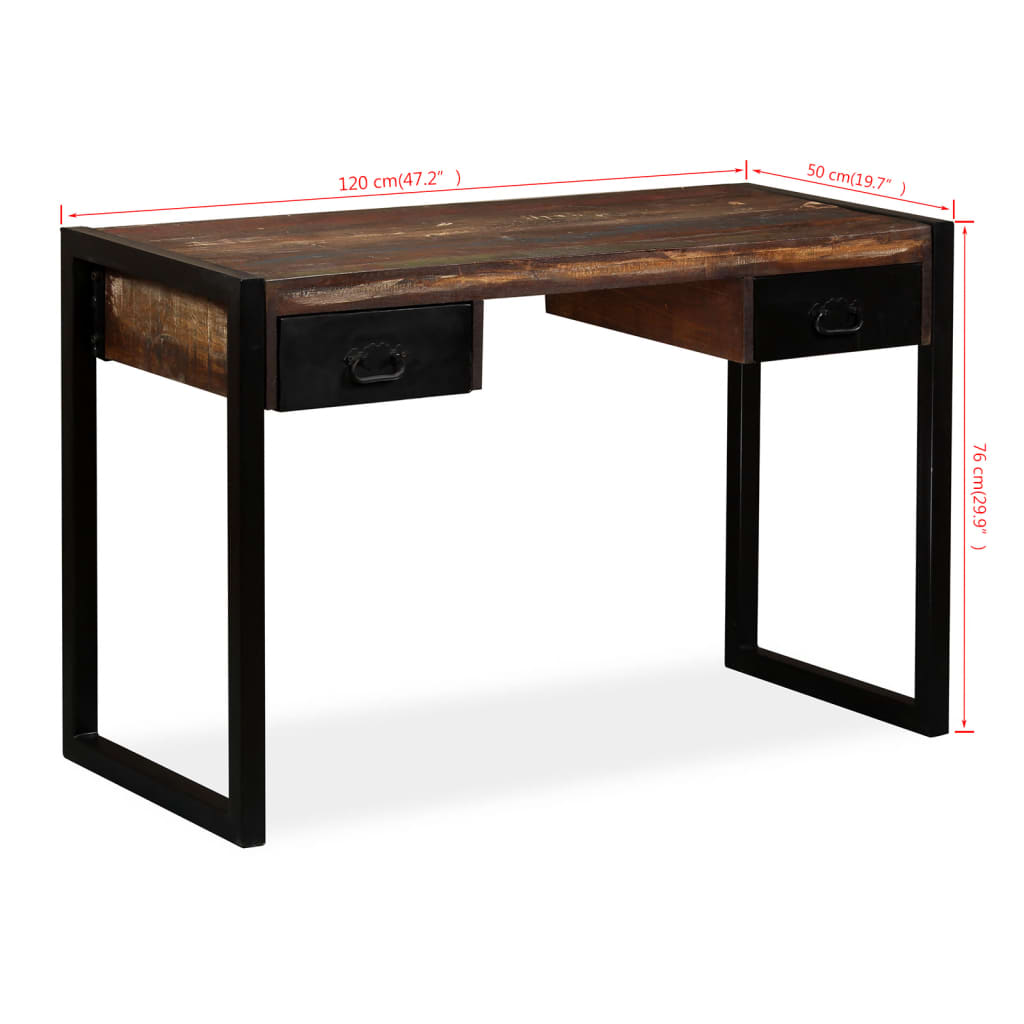 Psací stůl s 2 zásuvkami masivní recyklované dřevo 120x50x76 cm