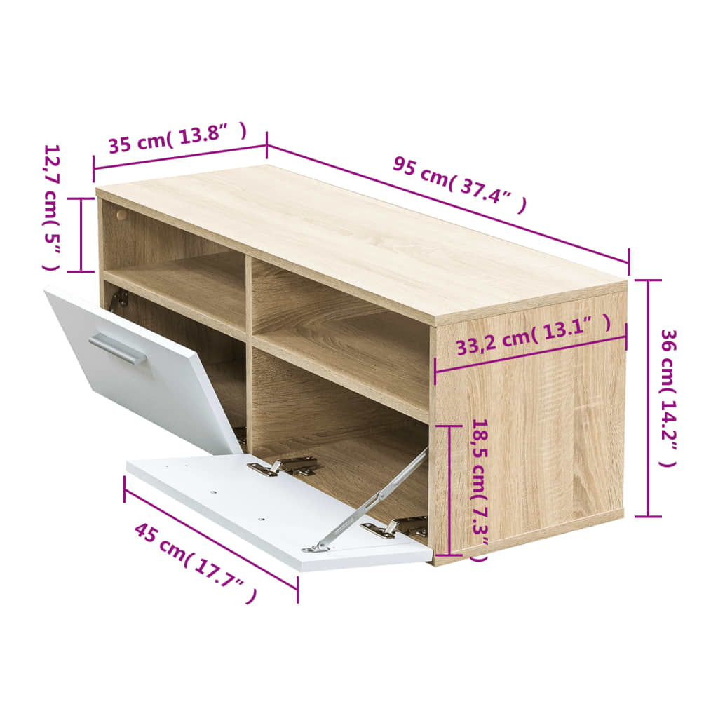 TV stolek kompozitní dřevo 95 x 35 x 36 cm dub a bílý