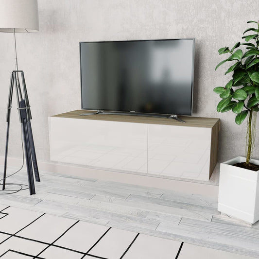 TV stolek kompozitní dřevo 120x40x34 cm bílý vysoký lesk a dub