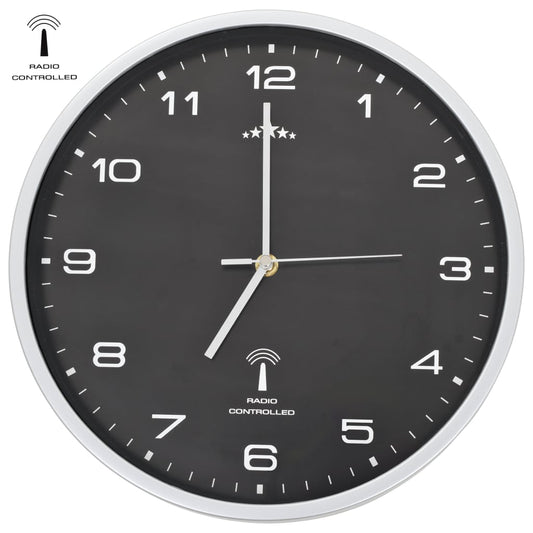 Rádiem řízené nástěnné hodiny se strojkem Quartz 31 cm černé
