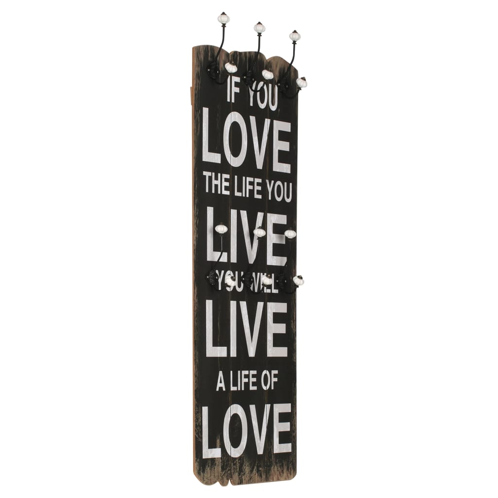 Nástěnný věšák na kabáty LOVE LIFE s 6 háčky 120 x 40 cm