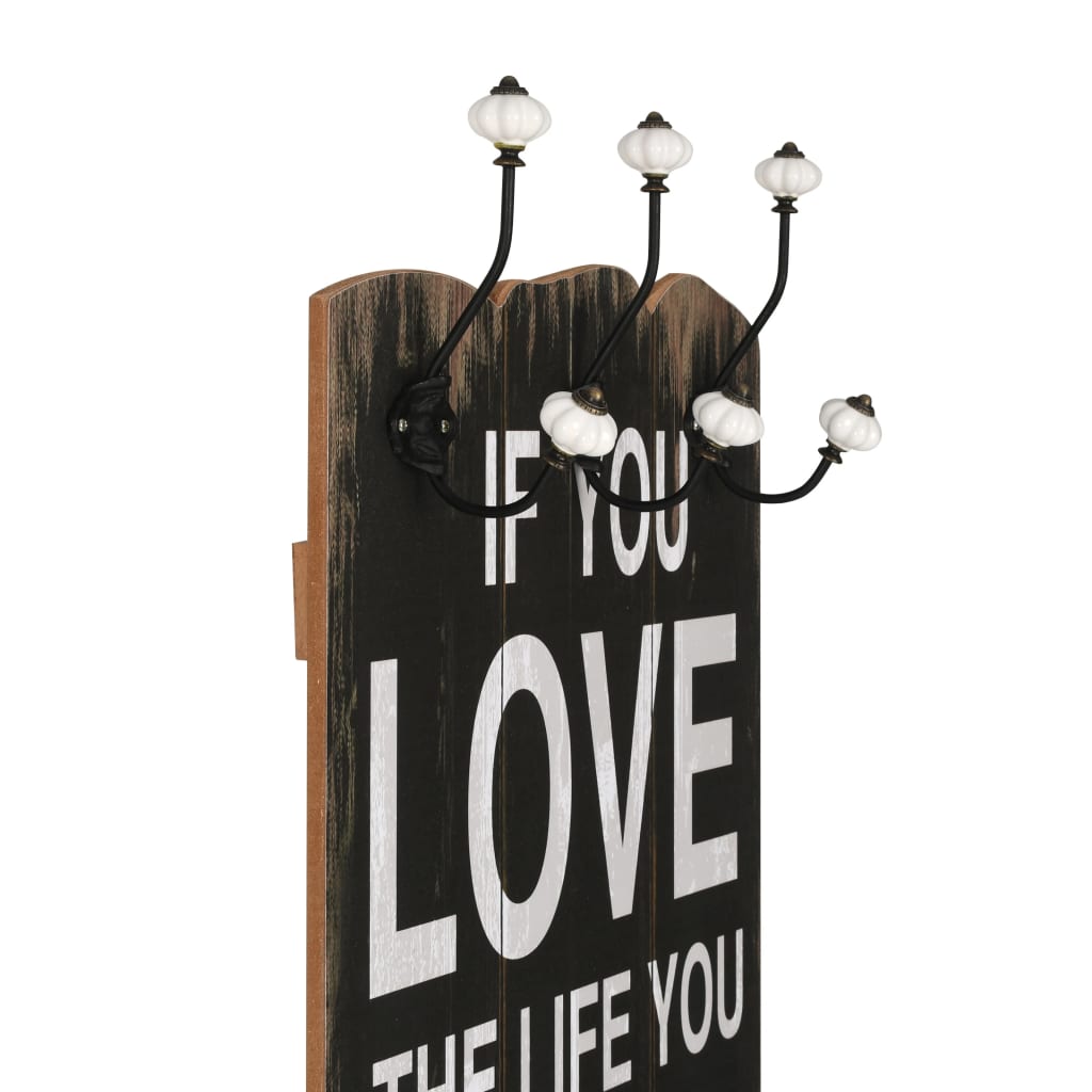 Nástěnný věšák na kabáty LOVE LIFE s 6 háčky 120 x 40 cm