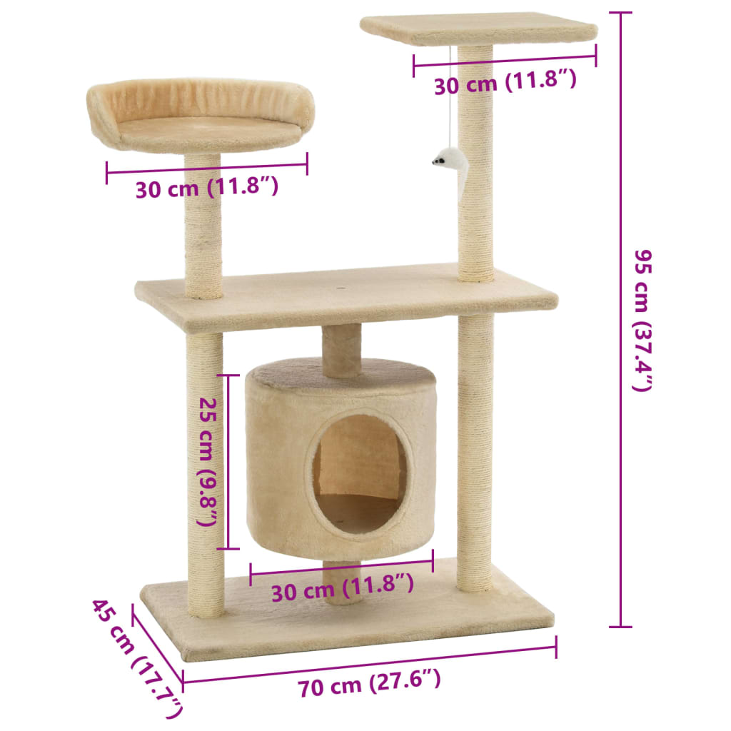 Škrabadlo pro kočky se sisalovými sloupky 95 cm béžové