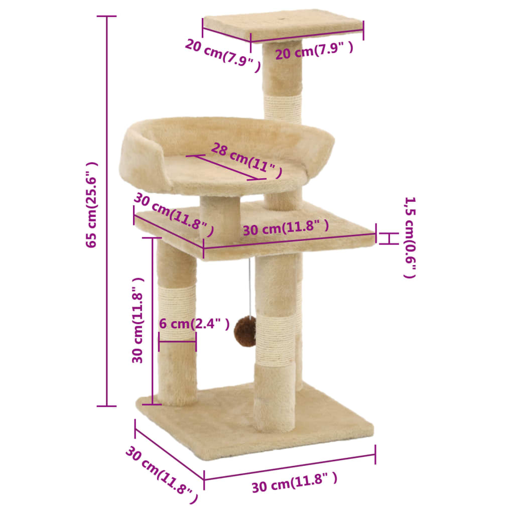 Škrabadlo pro kočky se sisalovými sloupky 65 cm béžové