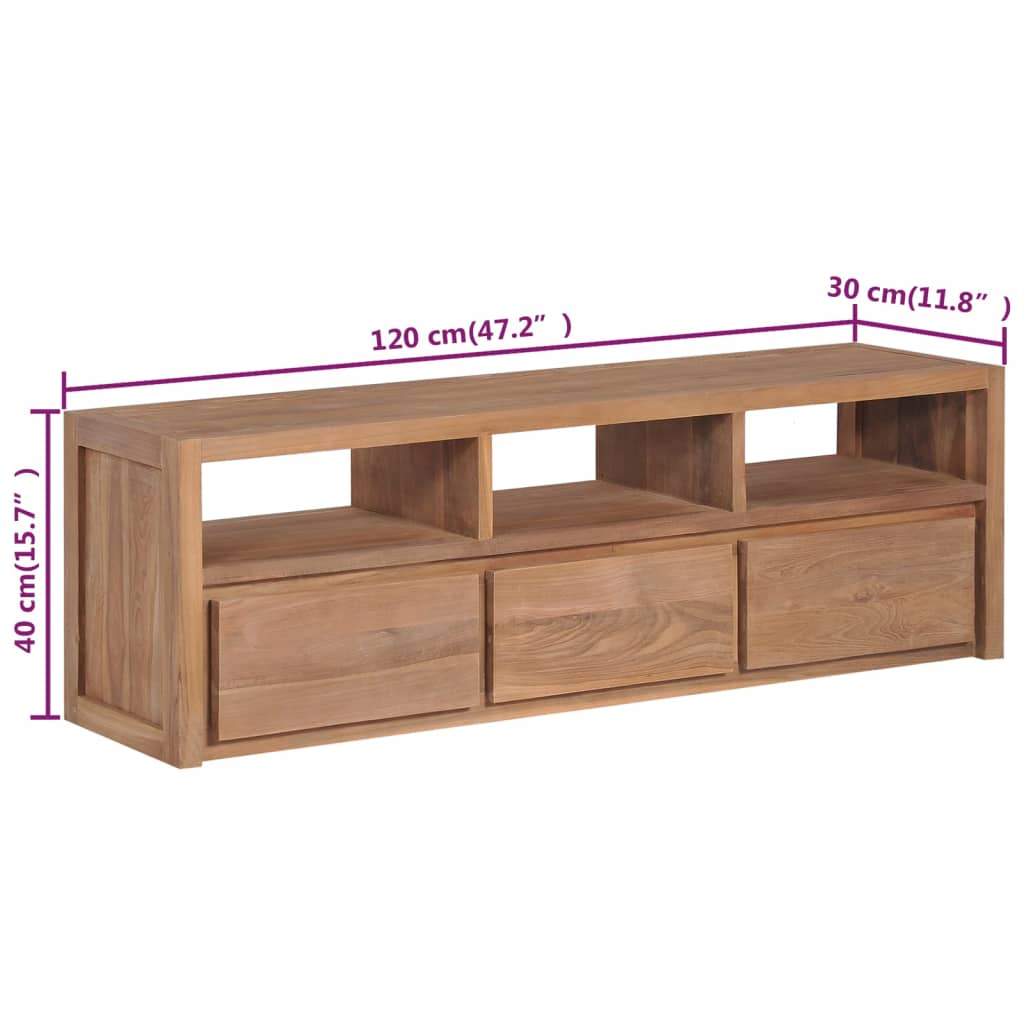 TV stolek masivní teak s přírodním povrchem 120 x 30 x 40 cm