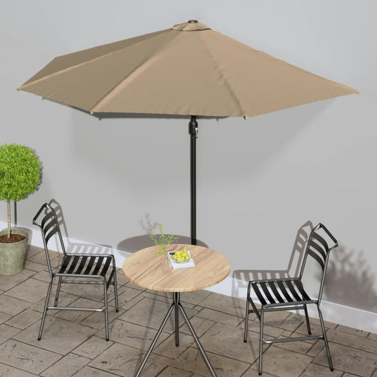 Slunečník na balkon hliníková tyč taupe 300 x 155 cm půlkruh