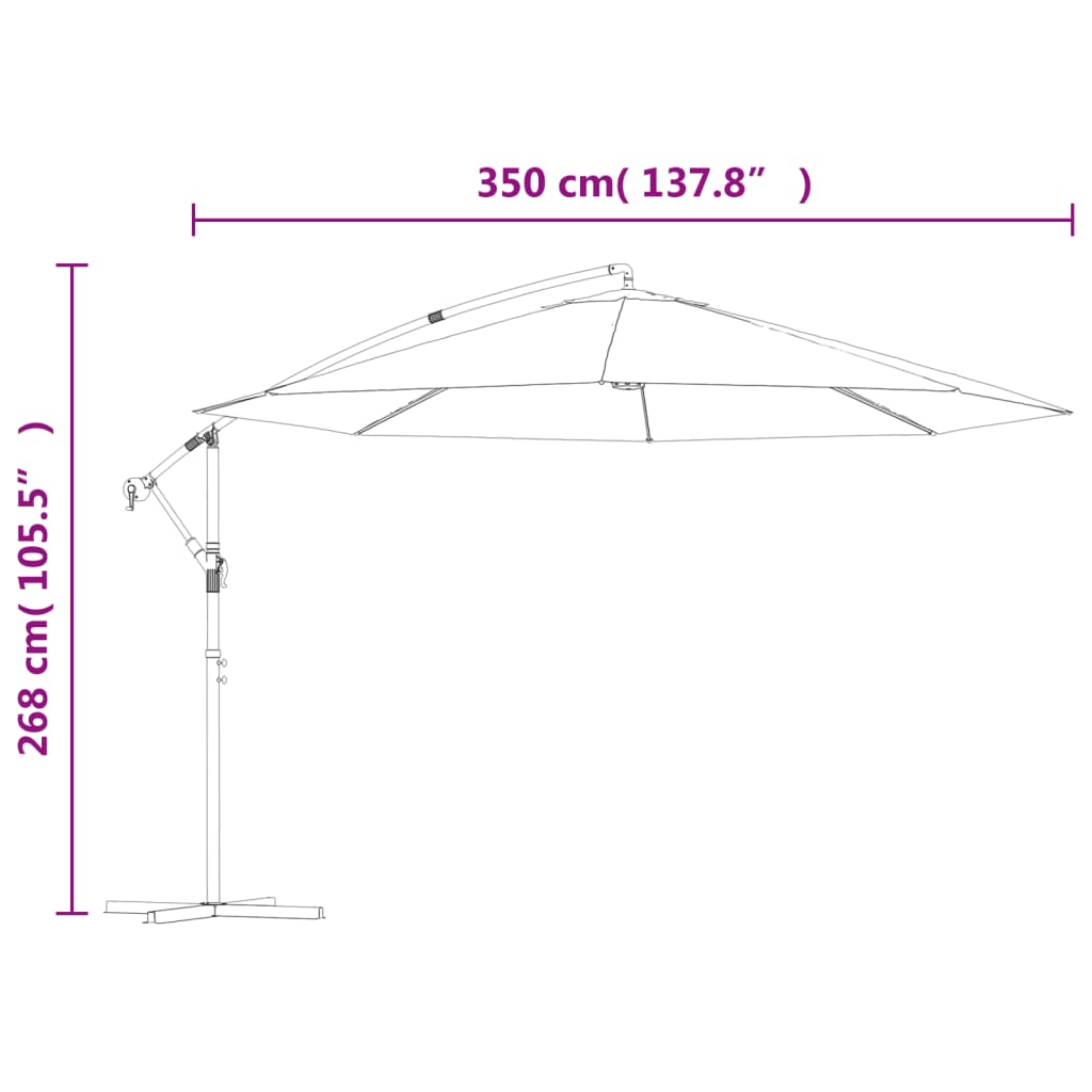 Boční zahradní slunečník s hliníkovou tyčí 350 cm antracitový