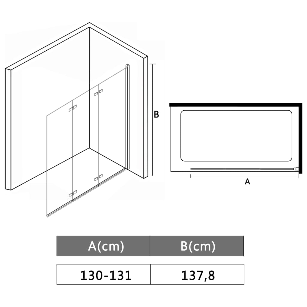 Skládací sprchový kout se 3 panely ESG 130 x 138 cm