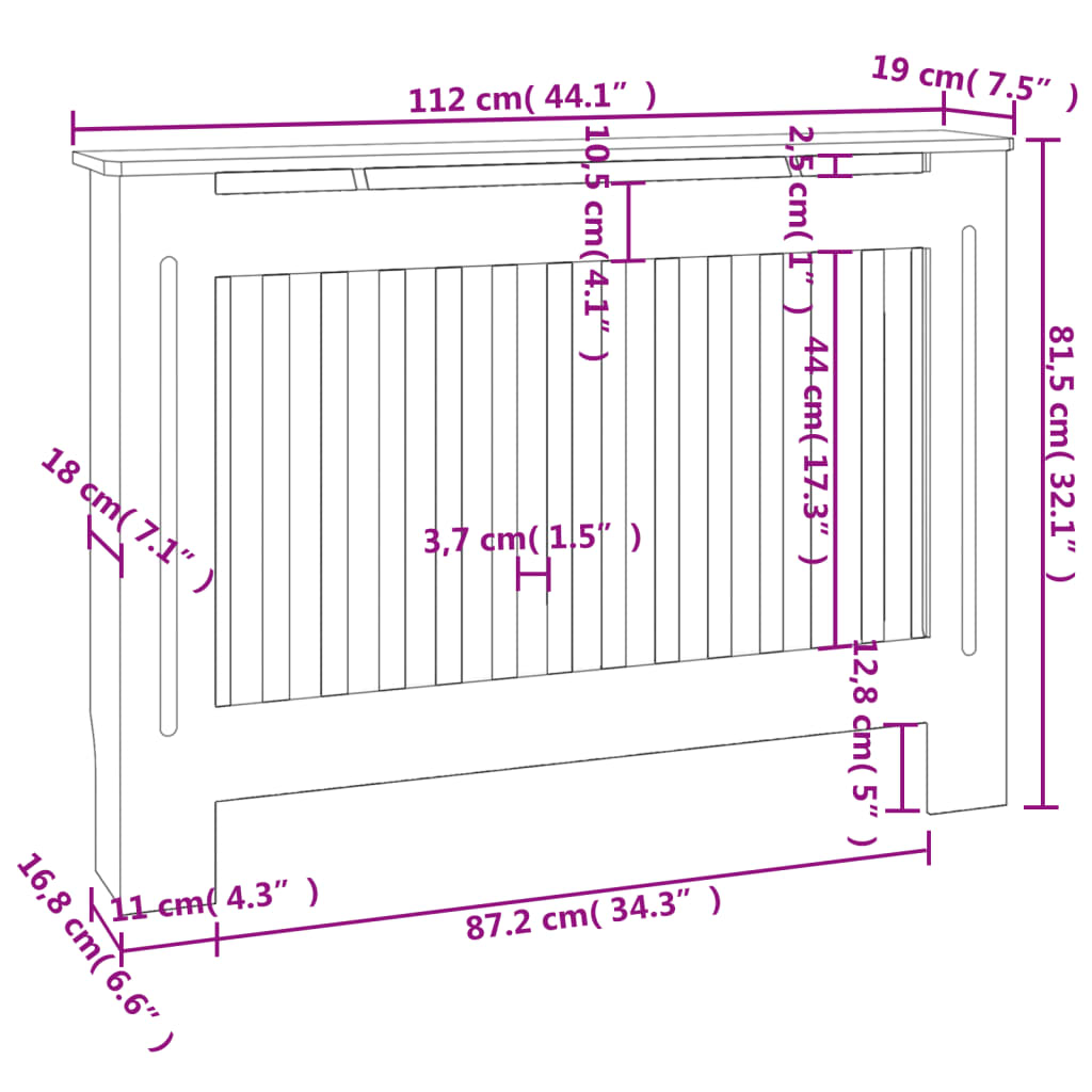 Bílý kryt z MDF na radiátor, 112 cm