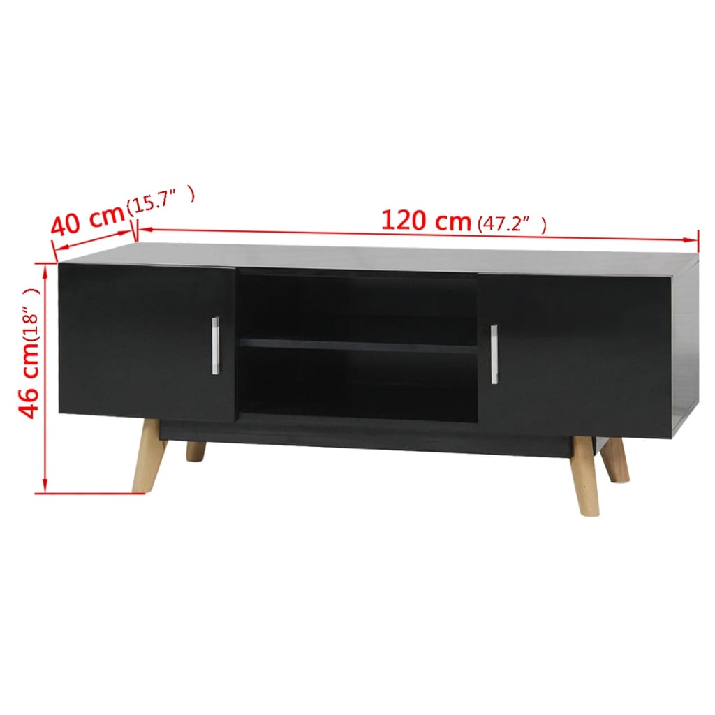 Vysoce lesklý TV stolek černý 120 x 40 x 46 cm MDF