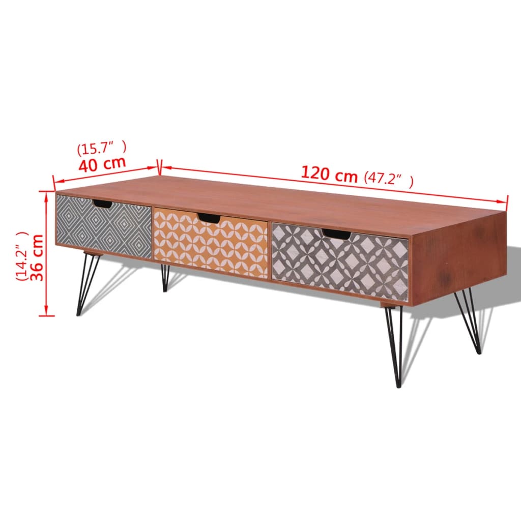 TV stolek se 3 zásuvkami 120 x 40 x 36 cm hnědý