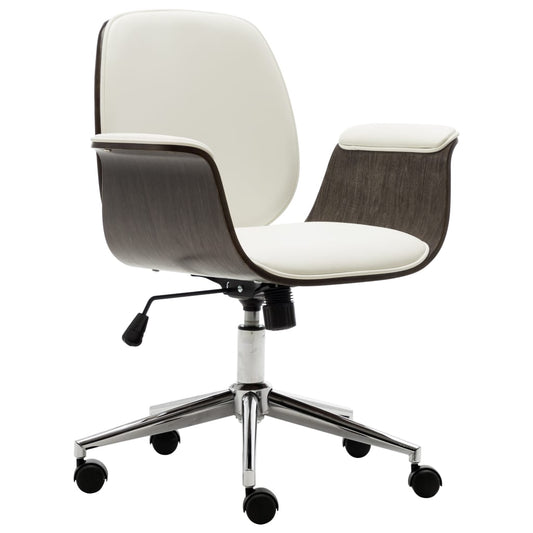 Kancelářská židle bílá ohýbané dřevo a umělá kůže