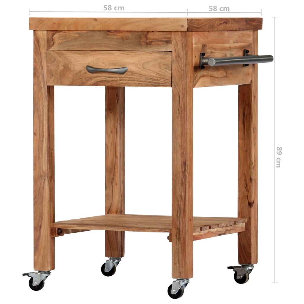 Kuchyňský vozík 58 x 58 x 89 cm masivní akáciové dřevo