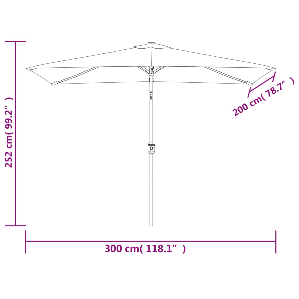 Zahradní slunečník s kovovou tyčí 300 x 200 cm černý