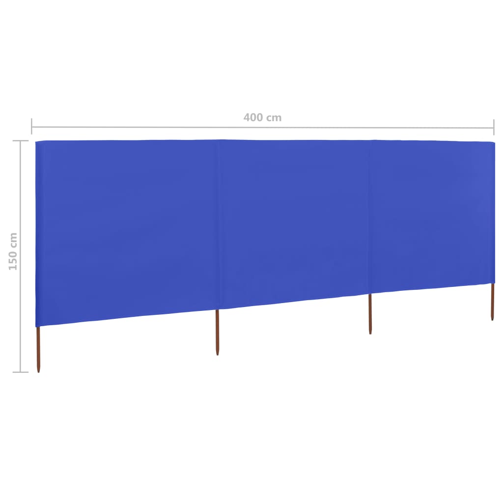 3dílná zástěna proti větru látková 400 x 120 cm azurově modrá