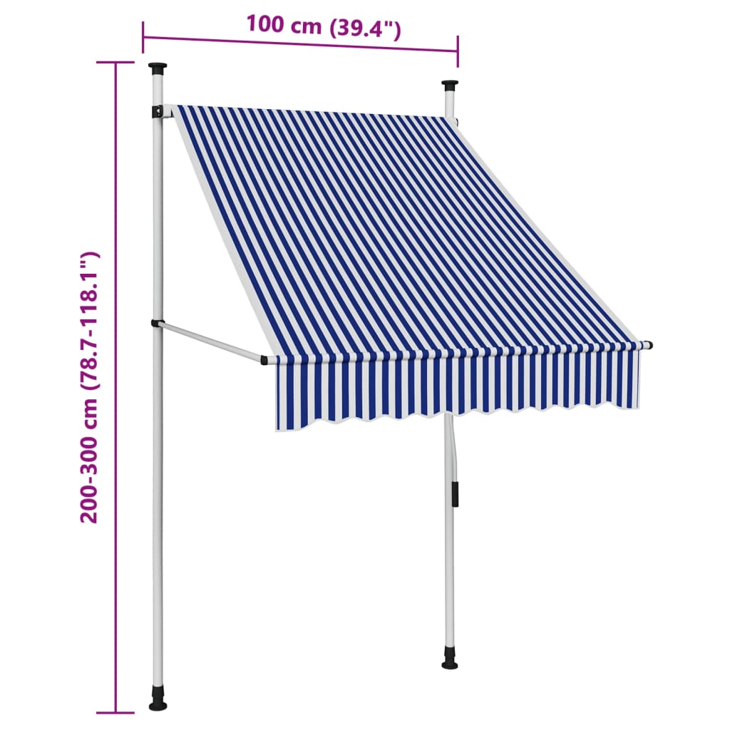 Ručně zatahovací markýza 100 cm modro-bílé pruhy