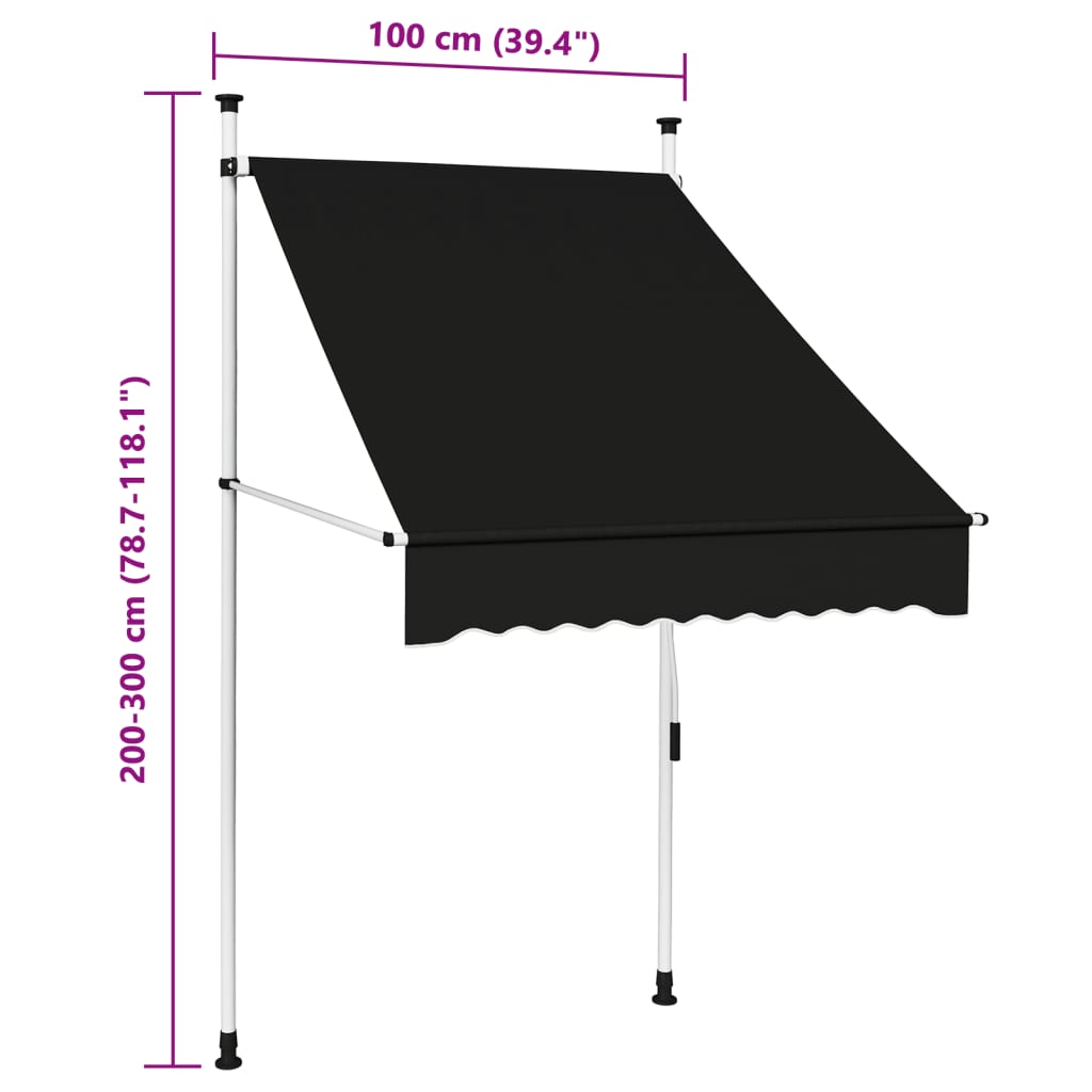 Ručně zatahovací markýza 100 cm antracitová