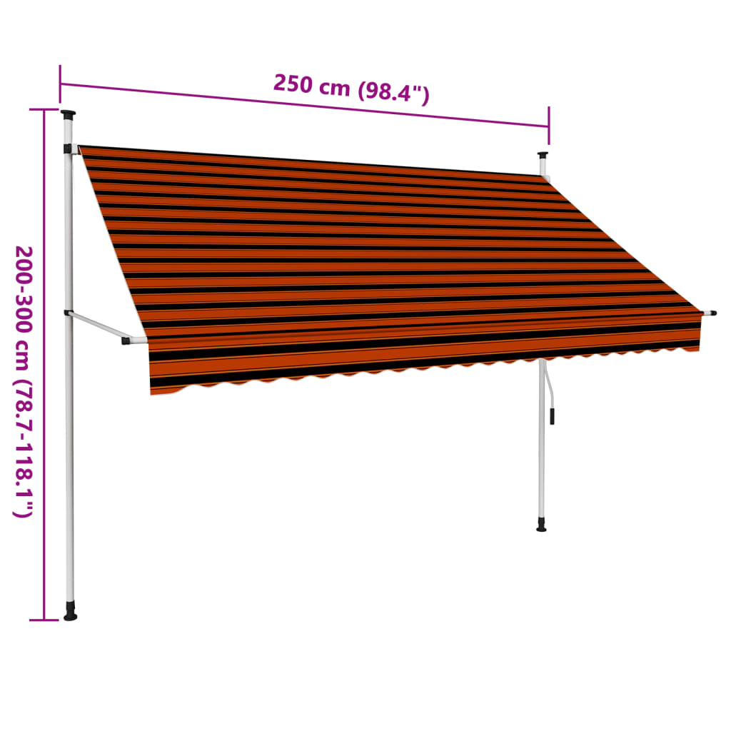 Ručně zatahovací markýza 250 cm oranžovo-hnědá