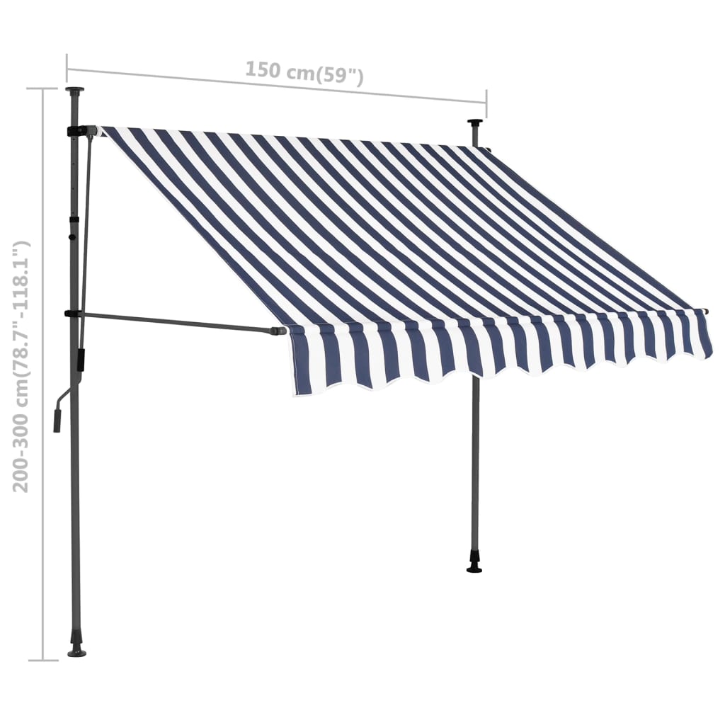 Ručně zatahovací markýza s LED světlem 150 cm modrobílá