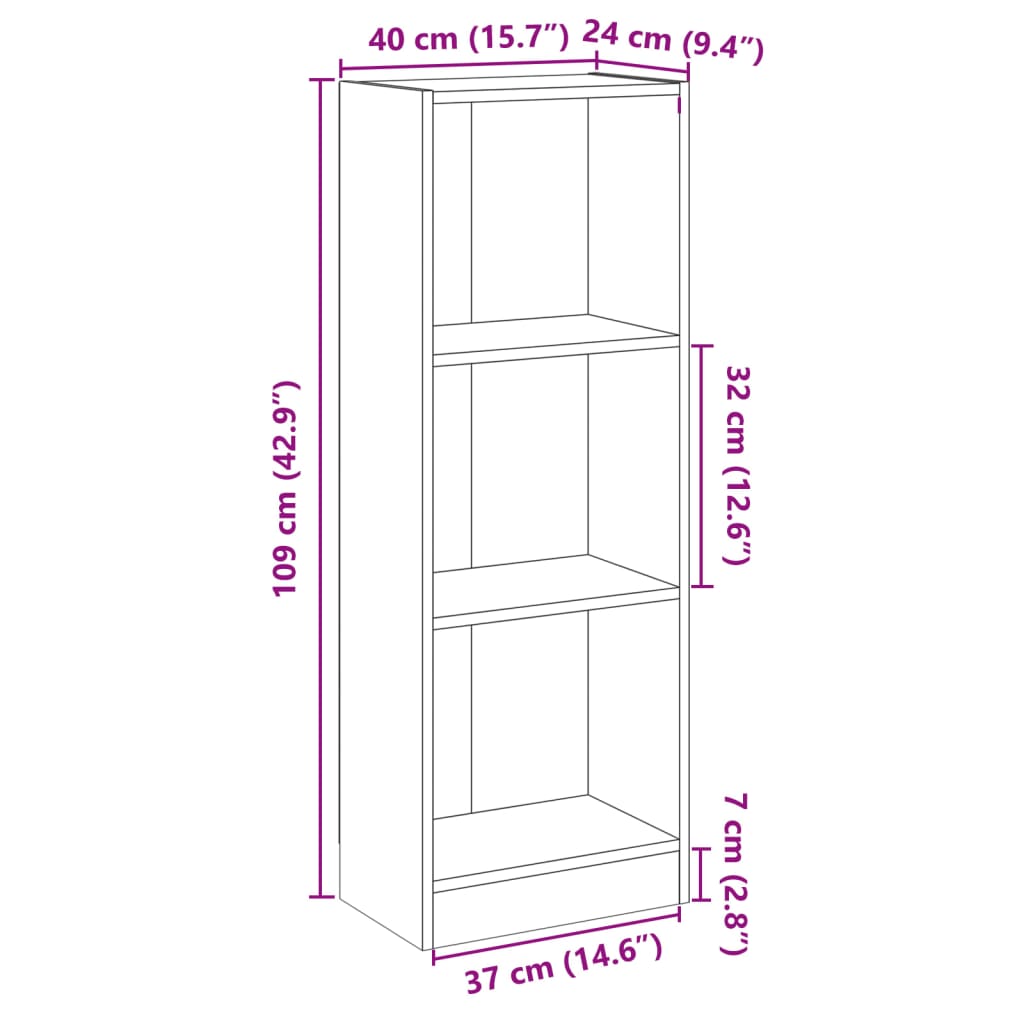 3patrová knihovna bílá 40 x 24 x 109 cm kompozitní dřevo