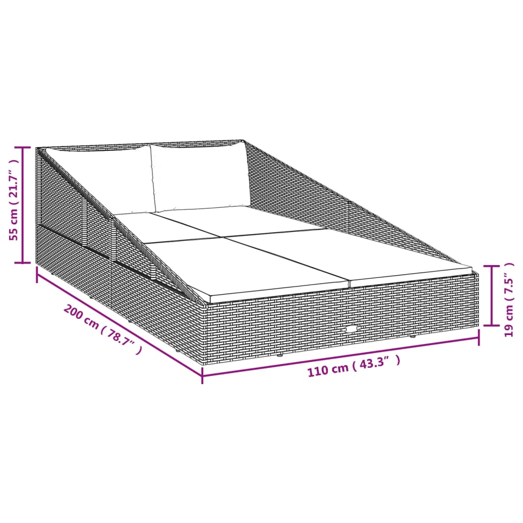 Zahradní postel šedá 110x200 cm polyratan