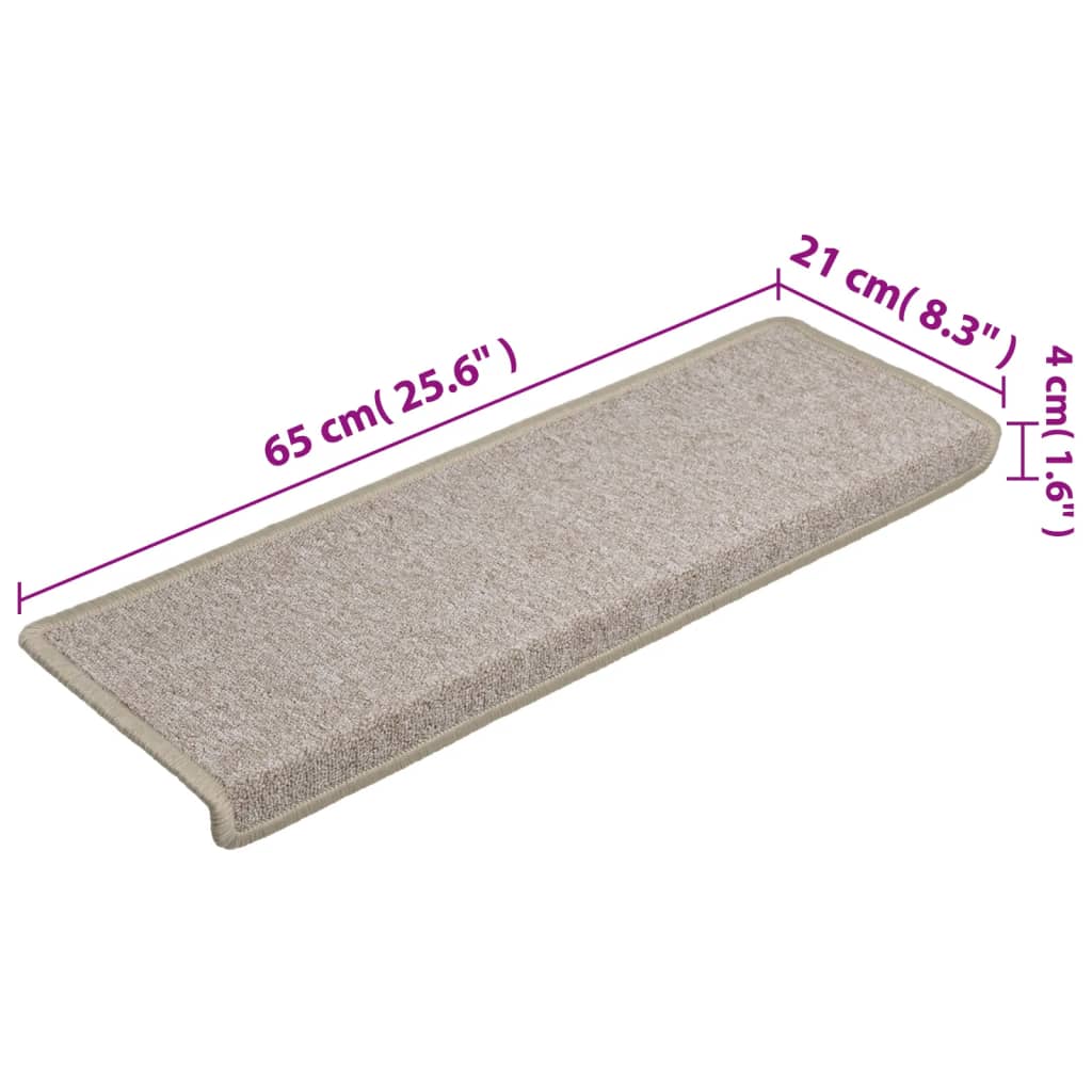 Kobercové nášlapy na schody 15 ks 65x21x4 cm taupe