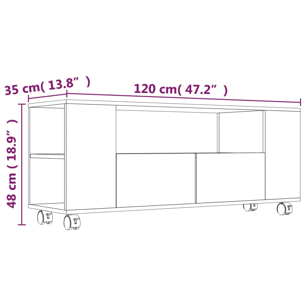 TV stolek šedý s vysokým leskem 120x35x48 cm kompozitní dřevo