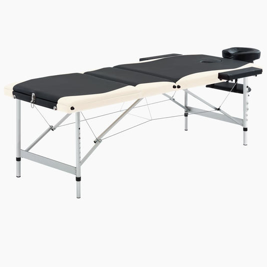 Skládací masážní stůl se 3 zónami hliník černý a béžový