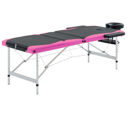 Skládací masážní stůl se 3 zónami hliník černý a růžový