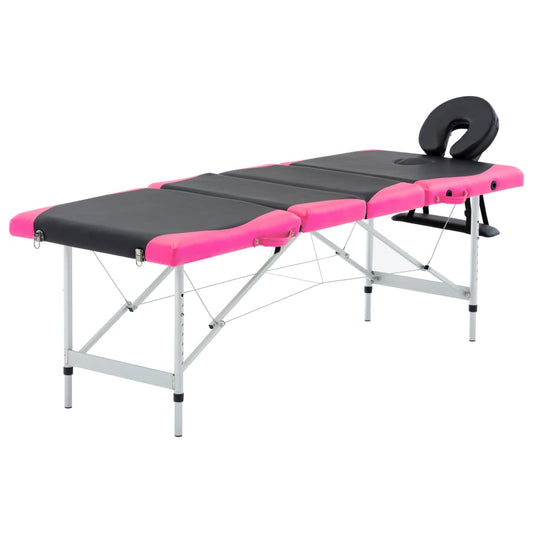 Skládací masážní stůl se 4 zónami hliník černý a růžový