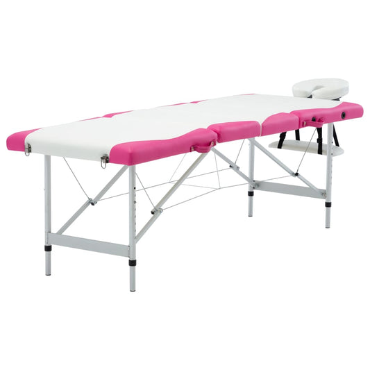 Skládací masážní stůl se 4 zónami hliník bílý a růžový