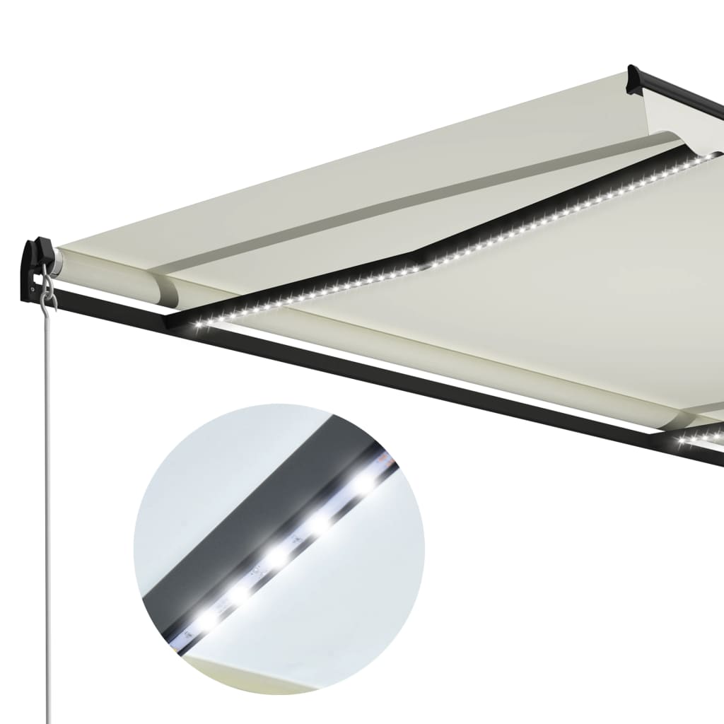 Ručně zatahovací markýza s LED světlem 300 x 250 cm krémová