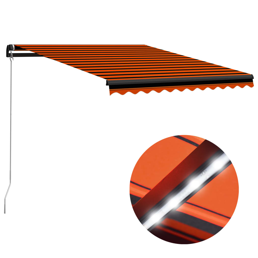 Ručně zatahovací markýza LED světlo 300x250 cm oranžová a hnědá