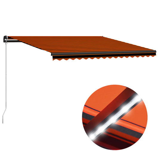 Ručně zatahovací markýza s LED světlem 400x300 cm oranžovohnědá