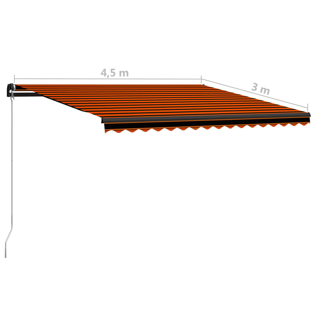 Ručně zatahovací markýza s LED světlem 450x300 cm oranžovohnědá