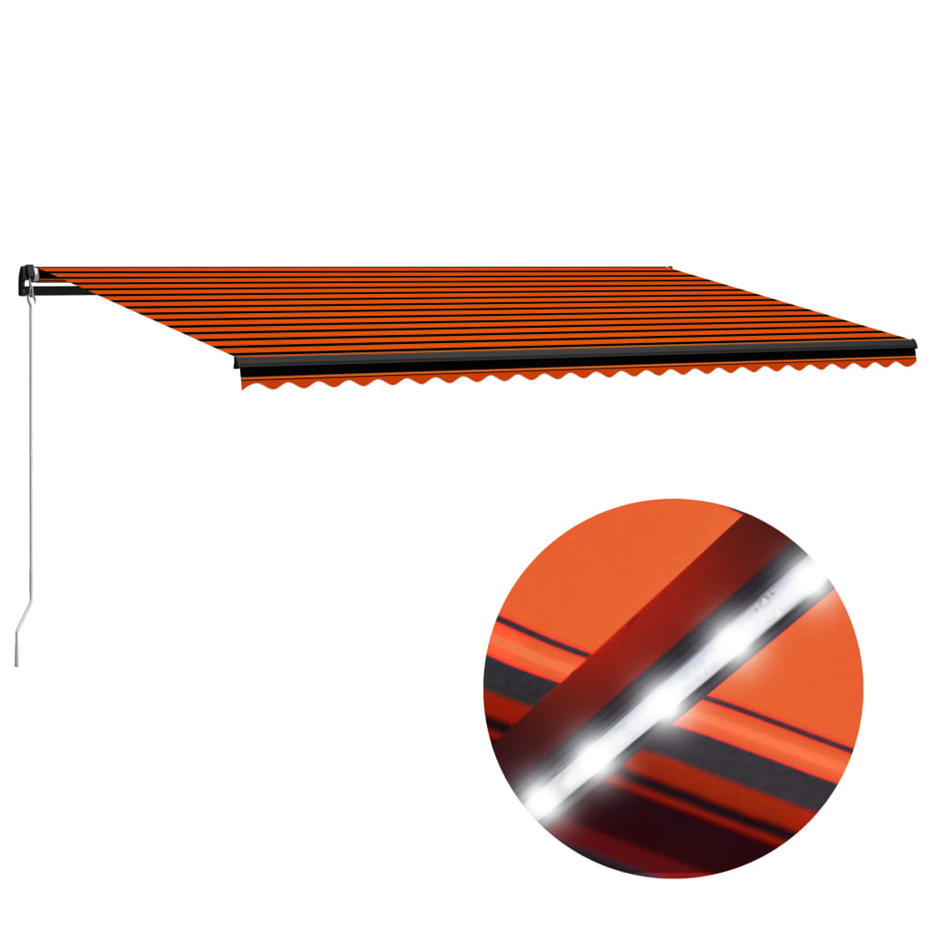 Ručně zatahovací markýza s LED světlem 600x300 cm oranžovohnědá