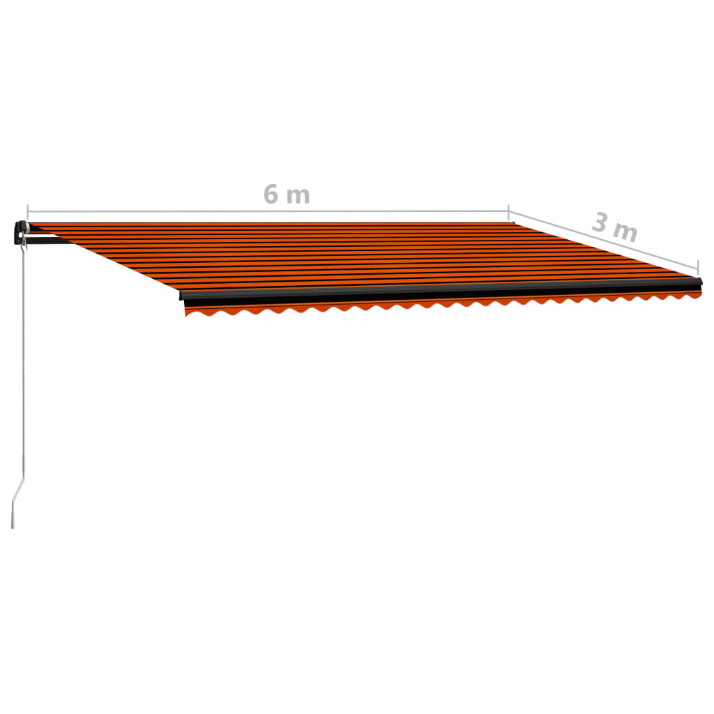 Ručně zatahovací markýza s LED světlem 600x300 cm oranžovohnědá