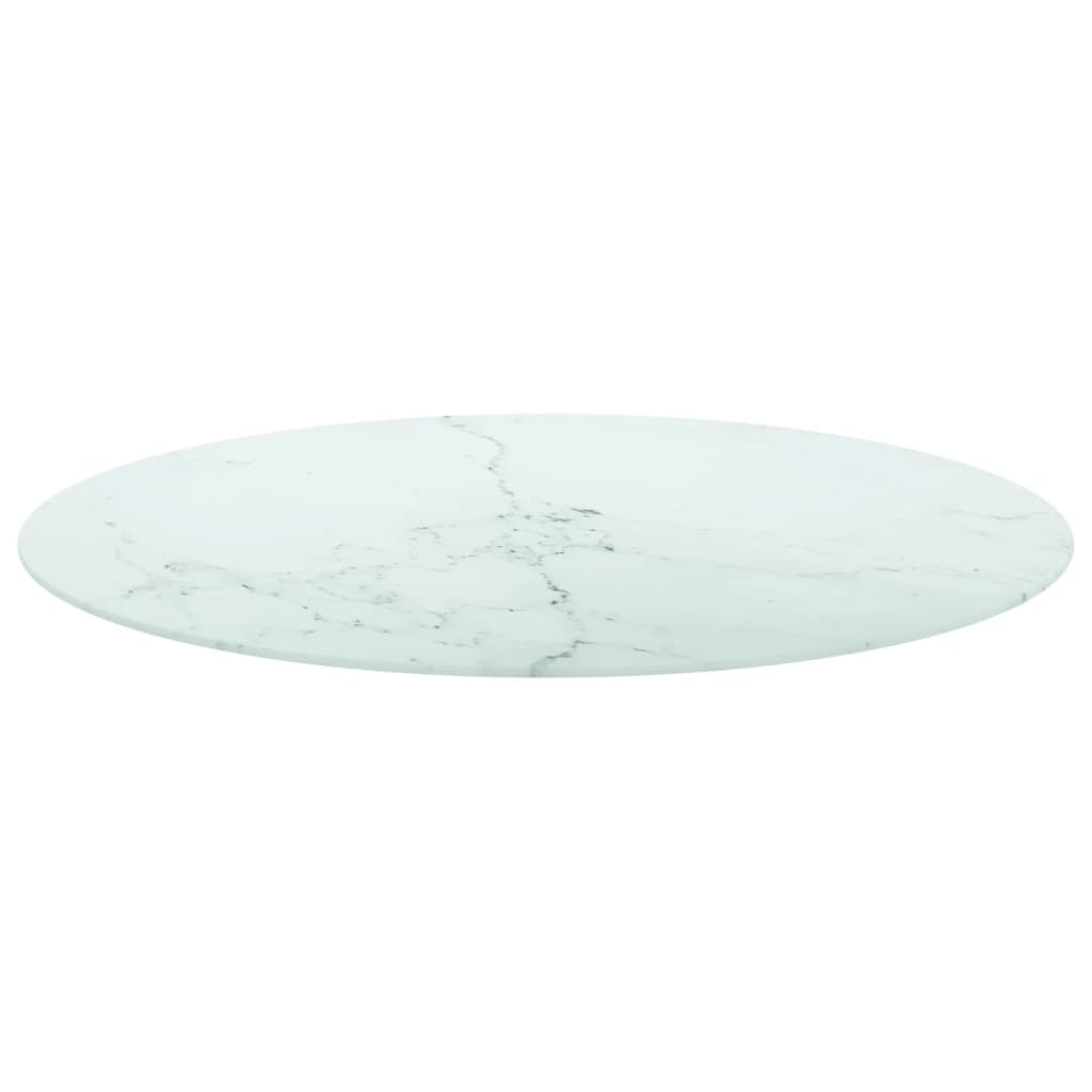 Stolní deska bílá Ø 90 x 1 cm tvrzené sklo mramorový design