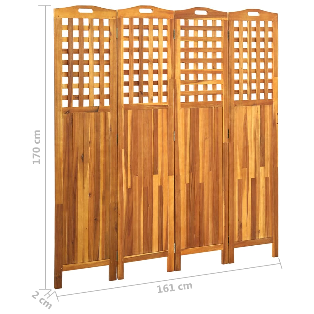 4dílný paraván 161 x 2 x 170 cm masivní akáciové dřevo