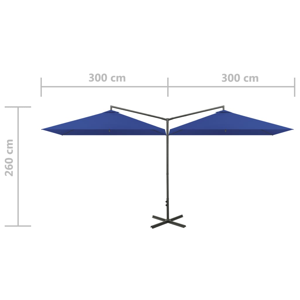 Dvojitý zahradní slunečník s ocelovou tyčí azurový 600 x 300 cm