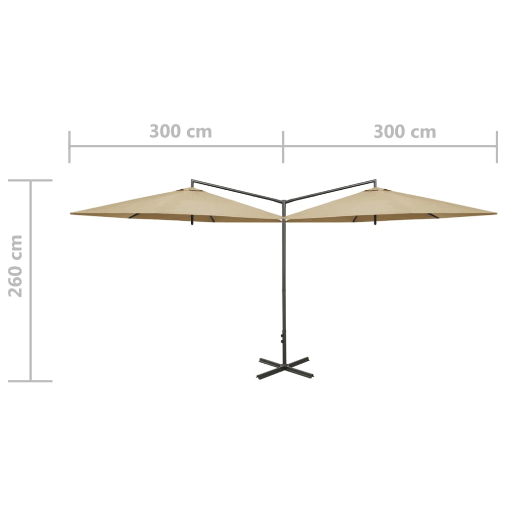 Dvojitý zahradní slunečník s ocelovou tyčí taupe 600 cm