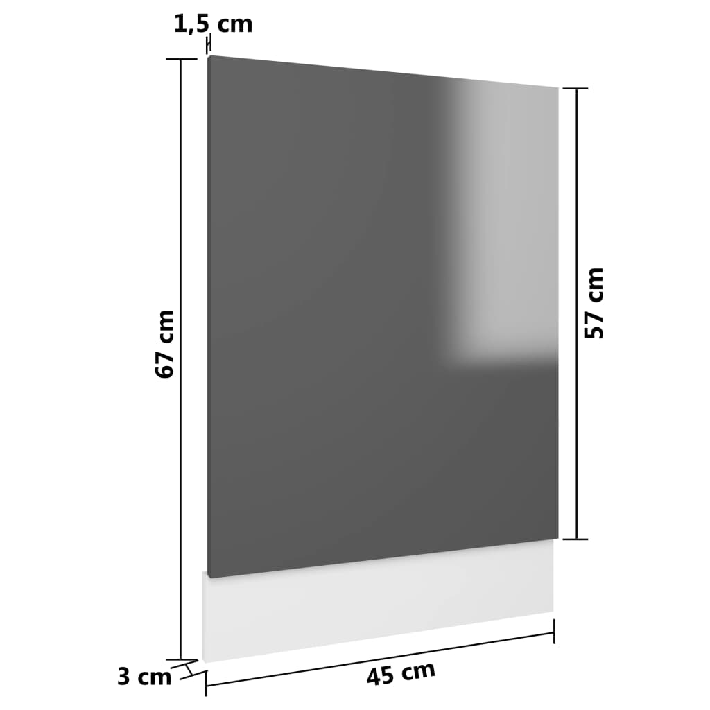 Panel na myčku šedý vysoký lesk 45 x 3 x 67 cm dřevotříska