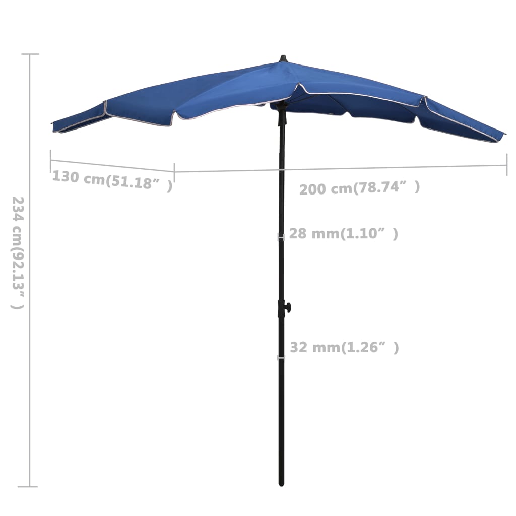 Zahradní slunečník s tyčí 200 x 130 cm azurově modrý