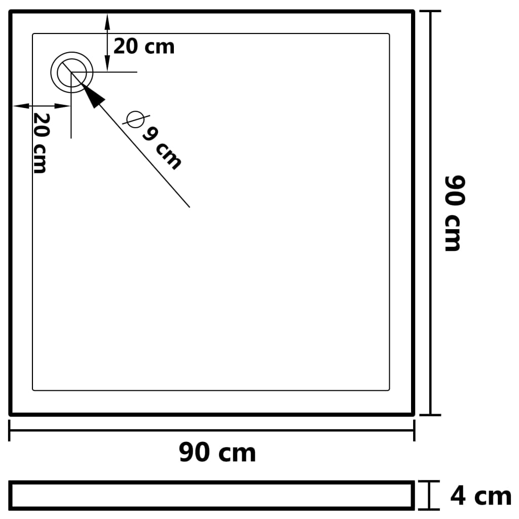 Čtvercová sprchová vanička ABS 90 x 90 cm