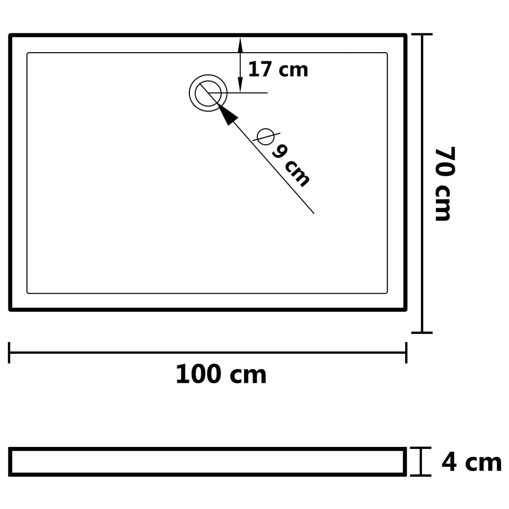 Obdélníková sprchová vanička ABS bílá 70 x 100 cm