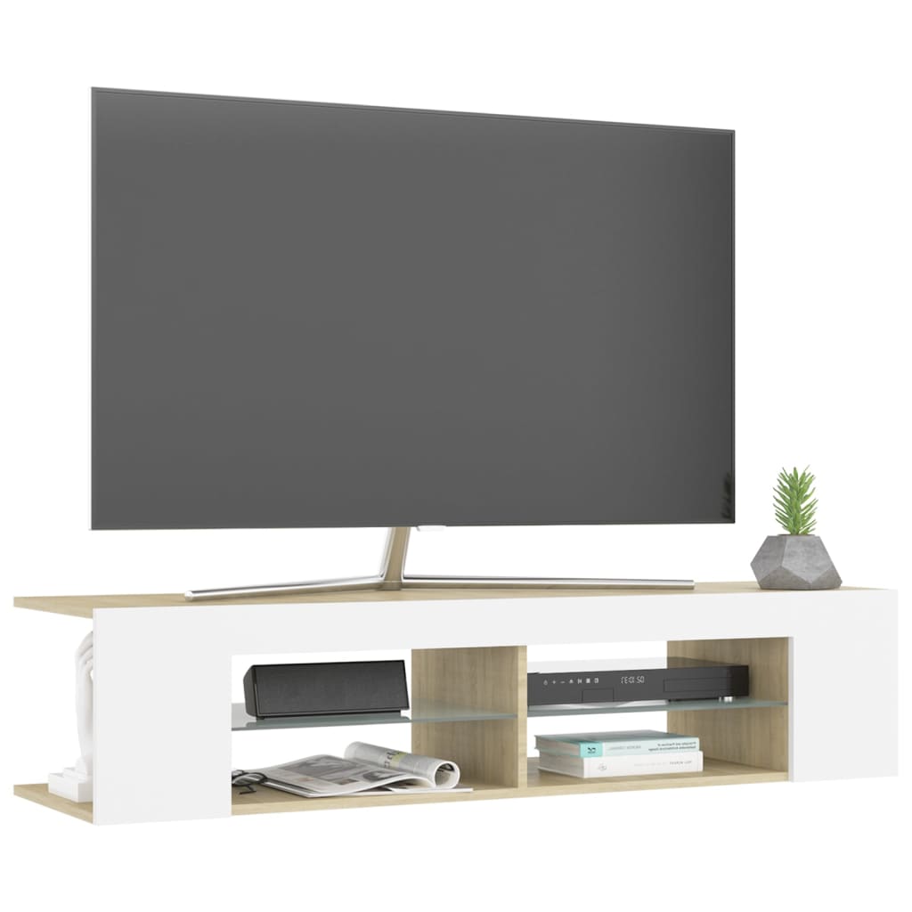 TV skříňka s LED osvětlením bílá a dub sonoma 135 x 39 x 30 cm