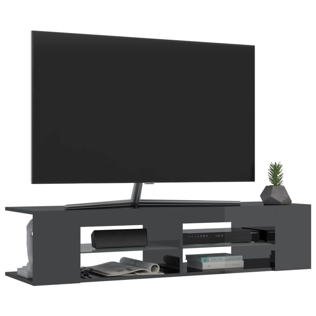 TV skříňka s LED osvětlením šedá s vysokým leskem 135x39x30 cm