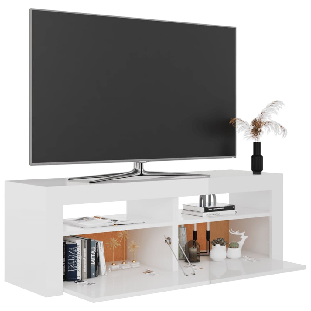 TV skříňka s LED osvětlením bílá s vysokým leskem 120x35x40 cm