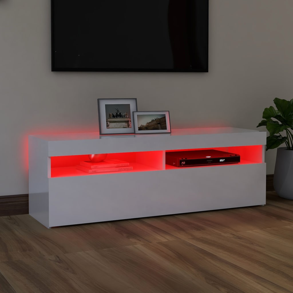 TV skříňka s LED osvětlením bílá s vysokým leskem 120x35x40 cm